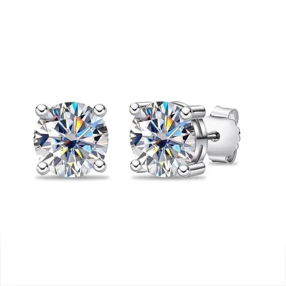 Certified 4ct. t.w. Moissanite Diamond Round Stud Earrings NEW A